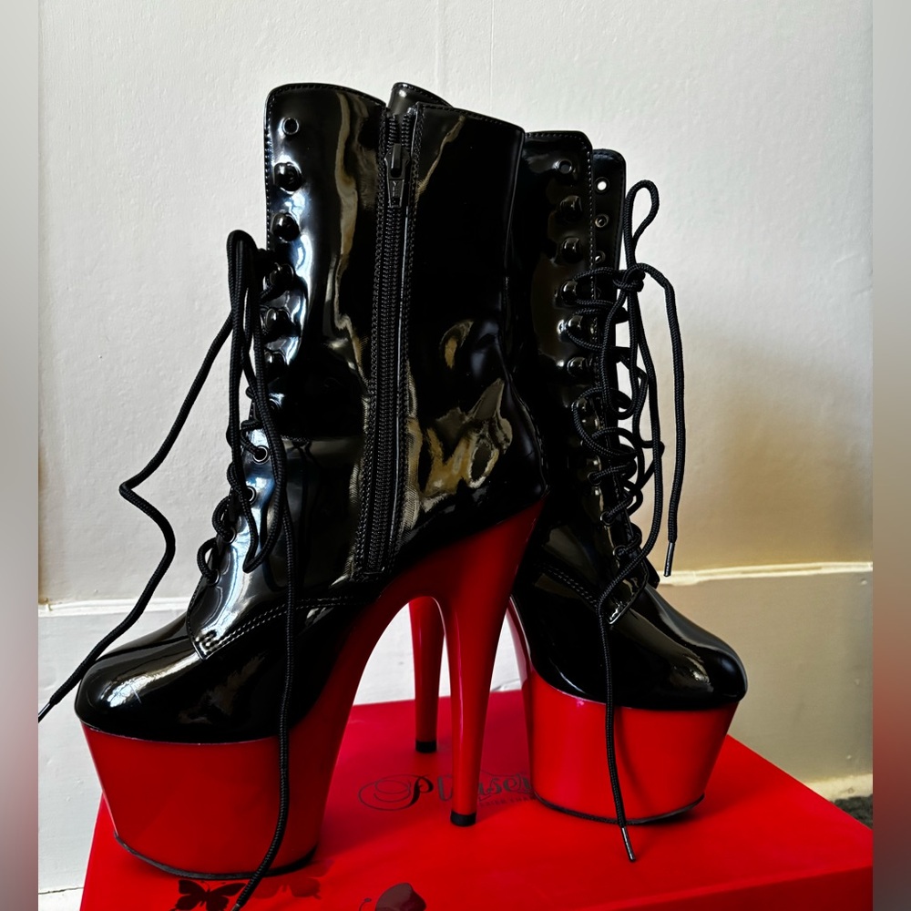 Black and Red Platform Lace-Up Boots